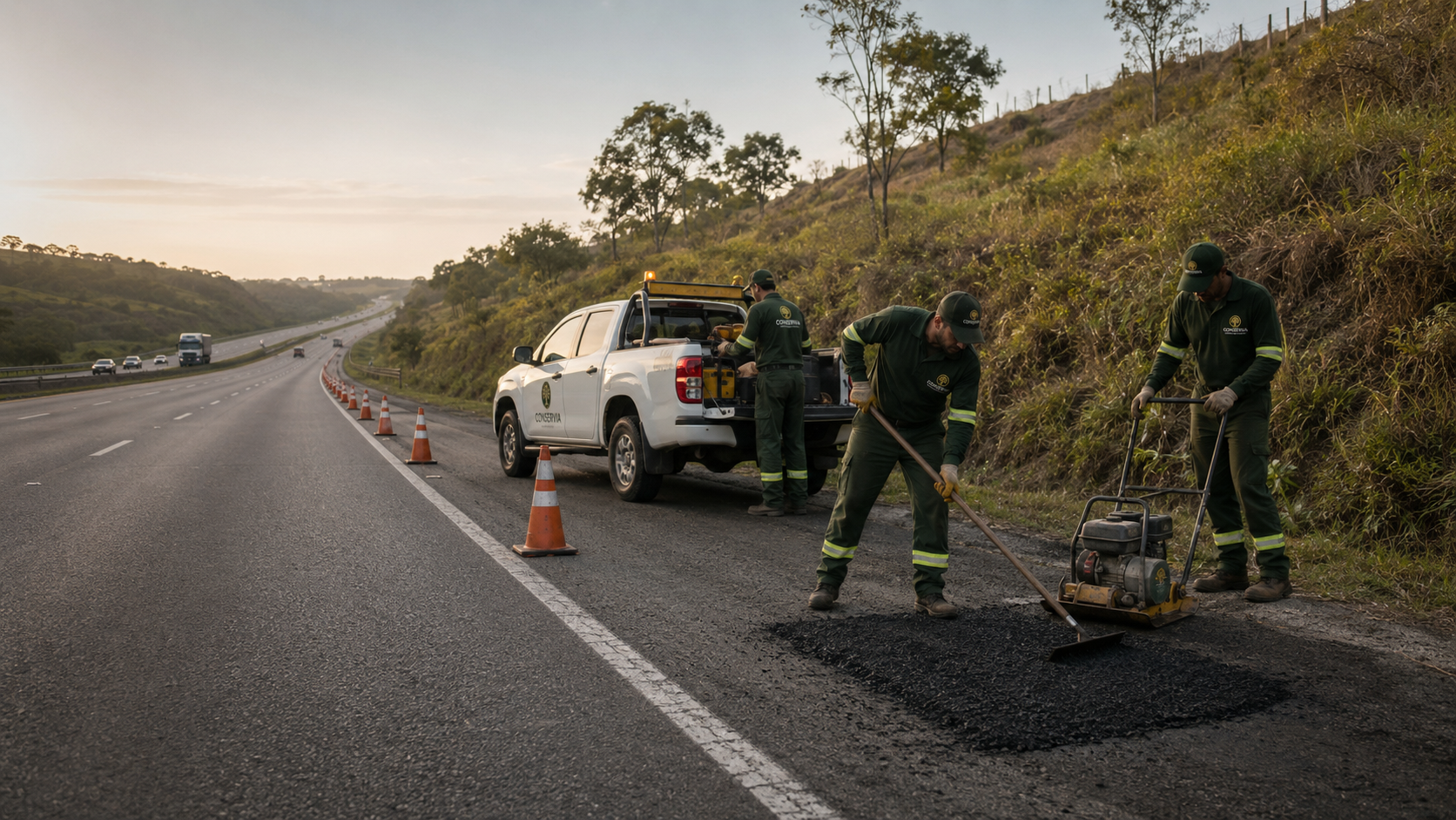 Equipe Conservia em operação ao entardecer